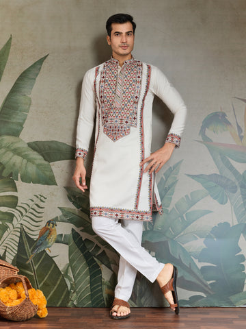 Wedding Special White Embroidered Kurta for Men