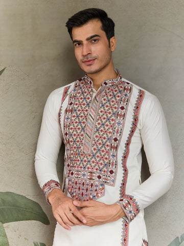 Wedding Special White Embroidered Kurta for Men