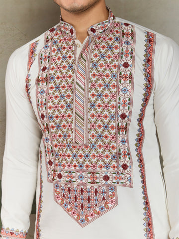 Wedding Special White Embroidered Kurta for Men