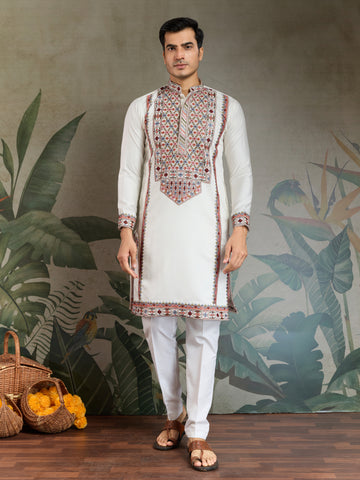 Wedding Special White Embroidered Kurta for Men