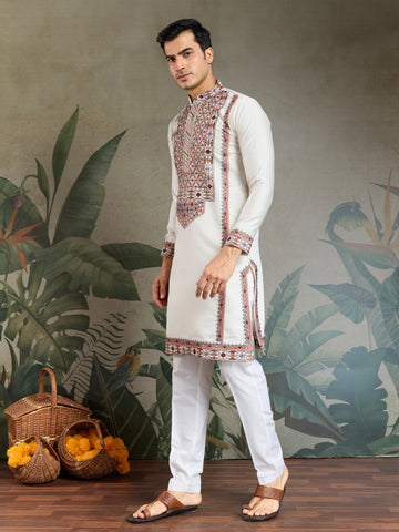 Wedding Special White Embroidered Kurta for Men