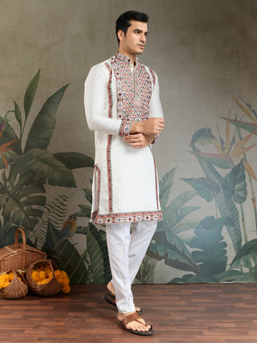 Wedding Special White Embroidered Kurta for Men