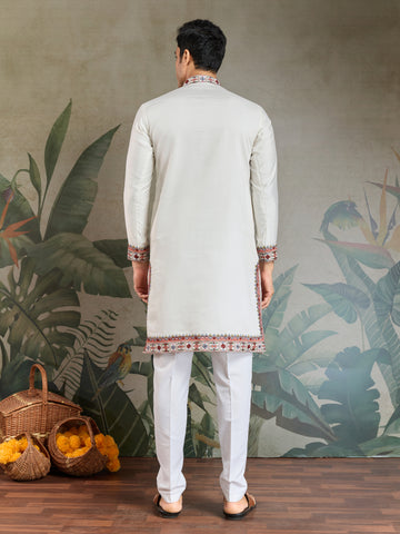 Wedding Special White Embroidered Kurta for Men