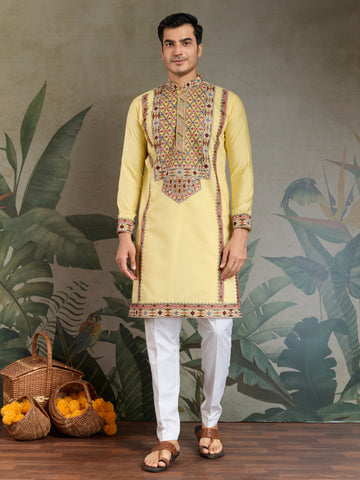 Yellow Embroidered Kurta for Haldi & Celebrations