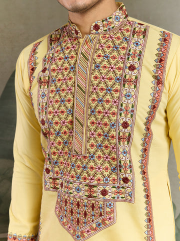 Yellow Embroidered Kurta for Haldi & Celebrations