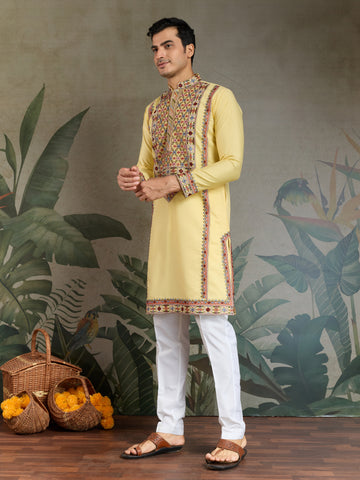 Yellow Embroidered Kurta for Haldi & Celebrations