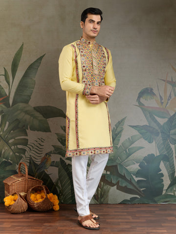 Yellow Embroidered Kurta for Haldi & Celebrations