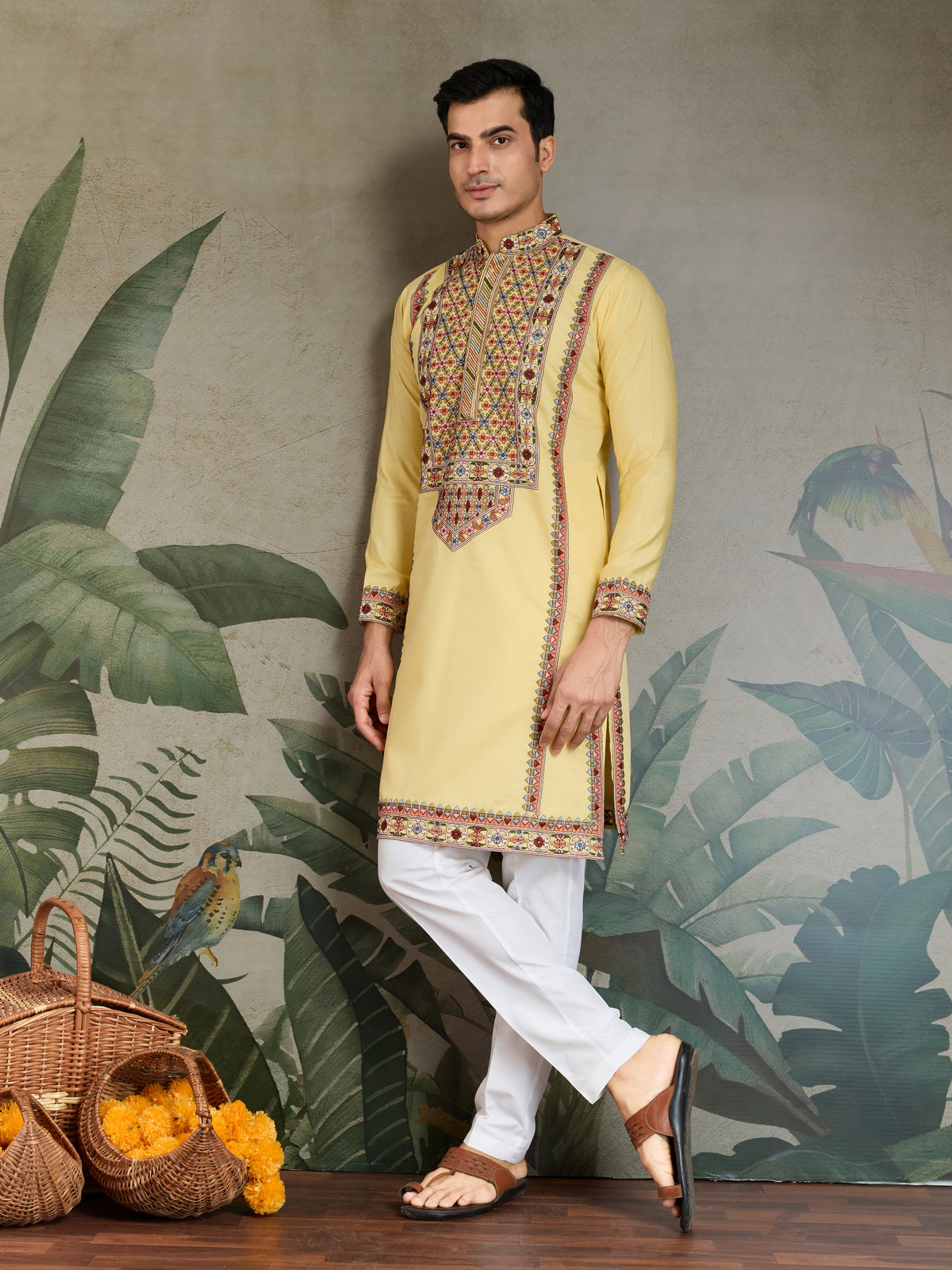 Yellow Embroidered Kurta for Haldi & Celebrations