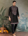 Designer Premium Embroidered Black Silk Kurta for Men