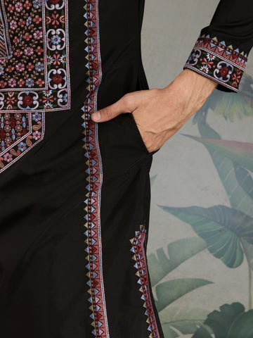 Designer Premium Embroidered Black Silk Kurta for Men