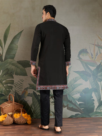 Designer Premium Embroidered Black Silk Kurta for Men