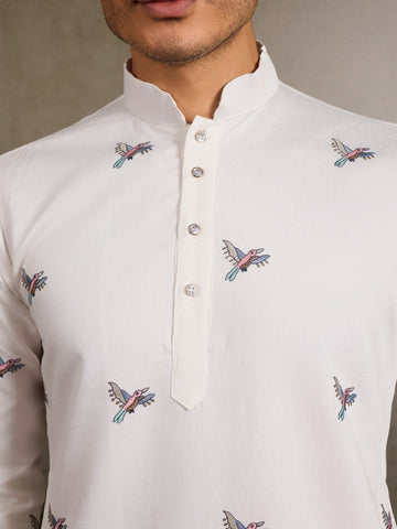 White Embroidered Work Kurta for Groom Wedding Look