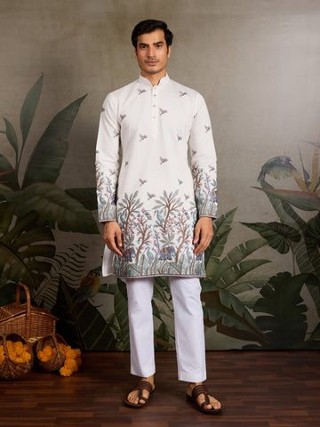 White Embroidered Work Kurta for Groom Wedding Look