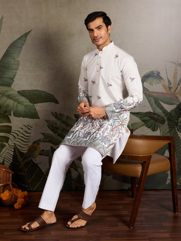 White Embroidered Work Kurta for Groom Wedding Look