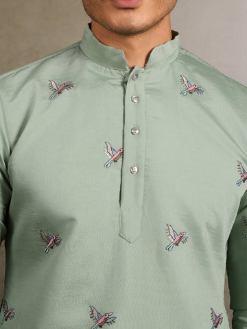 Embroidered Pista Green Wedding Kurta for Mens