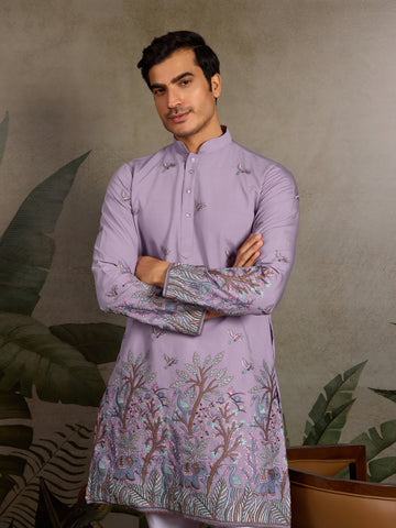 Premium Lavender Embroidered Kurta for Mens Wear
