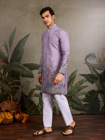 Premium Lavender Embroidered Kurta for Mens Wear
