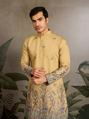 Haldi Ceremony Special Yellow Embroidered Kurta for Men