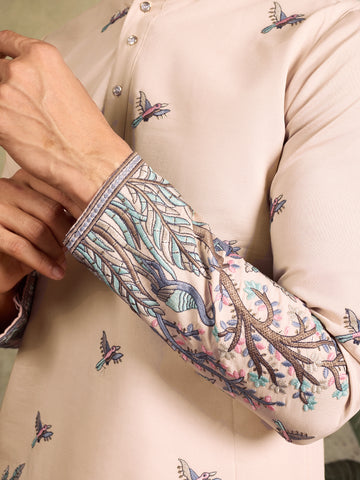 Beige Embroidered Work Beautiful Kurta for Men