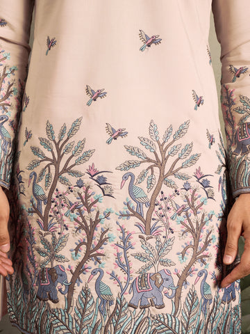 Beige Embroidered Work Beautiful Kurta for Men