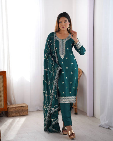 Premium Chinon Silk with thread & Sequence Work Fancy Suit Set