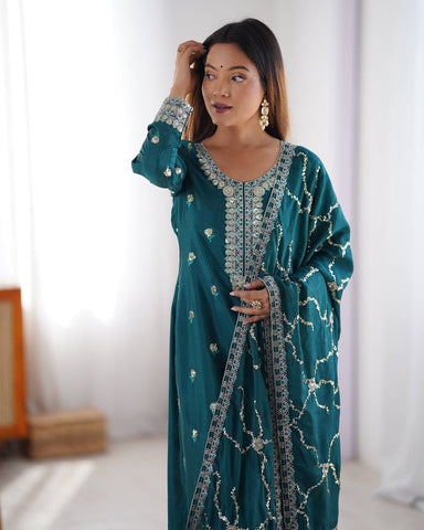 Premium Chinon Silk with thread & Sequence Work Fancy Suit Set