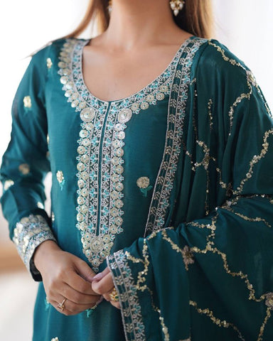 Premium Chinon Silk with thread & Sequence Work Fancy Suit Set