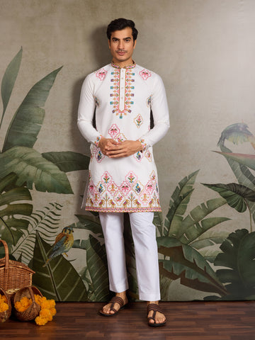 Classy Look Festive Occasion White Kurta for Mens