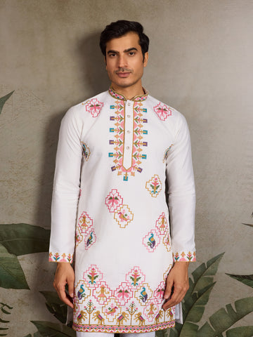 Classy Look Festive Occasion White Kurta for Mens