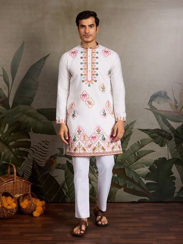 Classy Look Festive Occasion White Kurta for Mens
