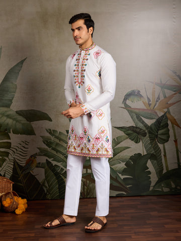 Classy Look Festive Occasion White Kurta for Mens