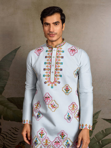 Elegant Look Indian Festive Sky Blue Kurta for Men