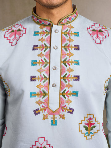 Elegant Look Indian Festive Sky Blue Kurta for Men