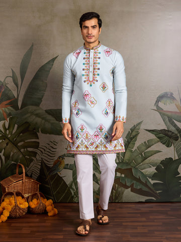 Elegant Look Indian Festive Sky Blue Kurta for Men