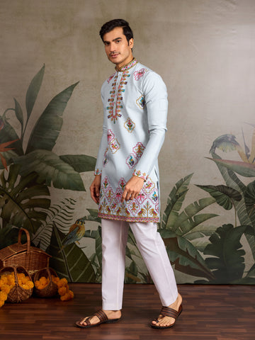 Elegant Look Indian Festive Sky Blue Kurta for Men