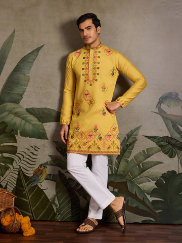 Men’s Traditional Yellow Kurta for Haldi Ceremony