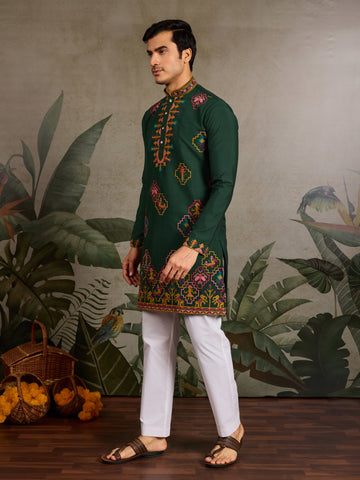 Embroidered Look Wedding Green Kurta for Men