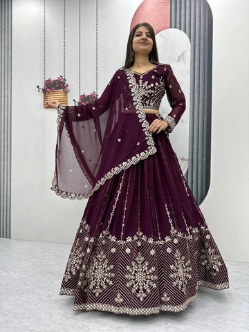Premium Heavy Faux Georgette Heavy Embroidery 7 MM Sequence Work Ready to Wear Lehenga Choli Set