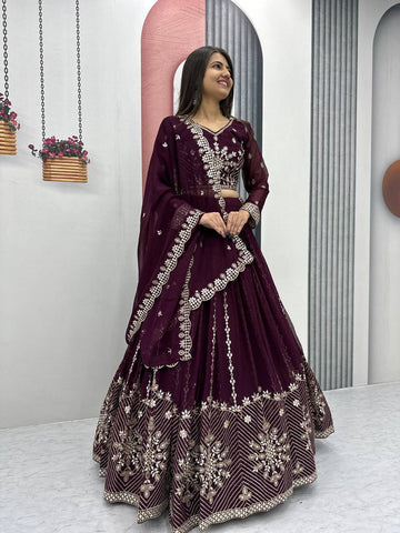 Premium Heavy Faux Georgette Heavy Embroidery 7 MM Sequence Work Ready to Wear Lehenga Choli Set