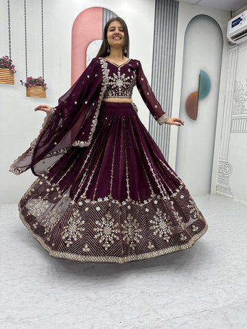 Premium Heavy Faux Georgette Heavy Embroidery 7 MM Sequence Work Ready to Wear Lehenga Choli Set
