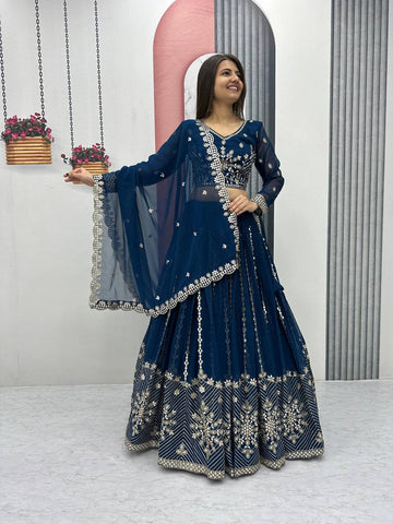 Premium Heavy Faux Georgette Heavy Embroidery 7 MM Sequence Work Ready to Wear Lehenga Choli Set