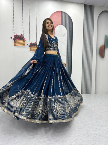 Premium Heavy Faux Georgette Heavy Embroidery 7 MM Sequence Work Ready to Wear Lehenga Choli Set