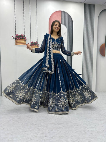 Premium Heavy Faux Georgette Heavy Embroidery 7 MM Sequence Work Ready to Wear Lehenga Choli Set