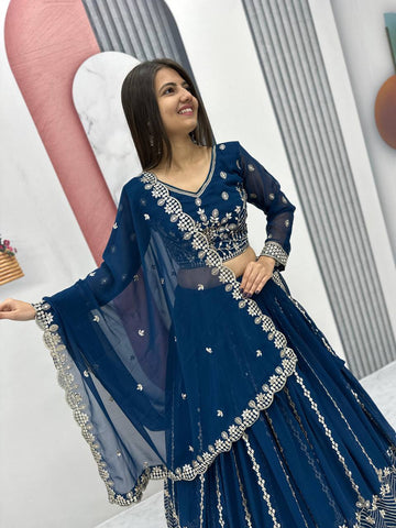 Premium Heavy Faux Georgette Heavy Embroidery 7 MM Sequence Work Ready to Wear Lehenga Choli Set