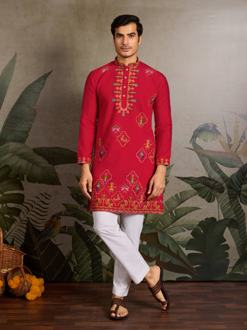 Wedding Ready Look Premium Red Kurta for Men