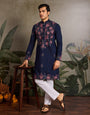 Wedding Special Navy Blue Embroidered Mens Kurta Set