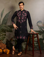 Black Mirror Work with Embroidered Kurta Set for Men