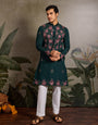 Party Look Green Mirror Embroidered Kurta Set for Men