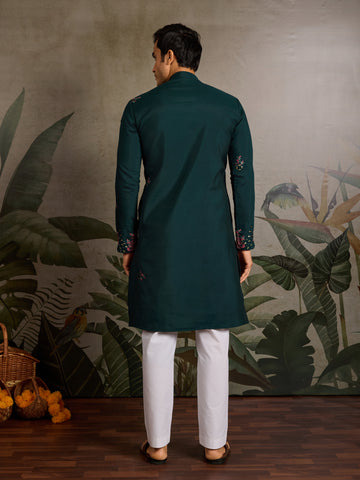 Party Look Green Mirror Embroidered Kurta Set for Men