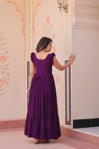 Faux Blooming With Sequins Multithreaded Beads Embroidered Work Gown